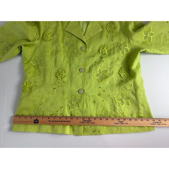Ann Gerlin Women's Green 100% Linen Floral Jacket Size 14 *Stains* - Picture 10 of 12